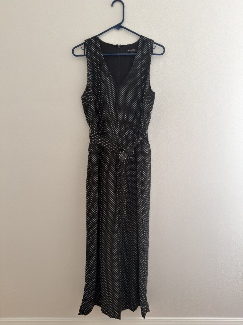 Banana Republic Black Polka Dot Tie-Waist Wide-Leg Jumpsuit
